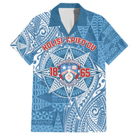 Personalised Tonga Apifo'ou College Family Matching Off The Shoulder Long Sleeve Dress and Hawaiian Shirt Since 1865 Special Kupesi Pattern LT9 Dad's Shirt - Short Sleeve Blue - Polynesian Pride