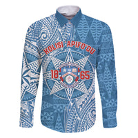 Personalised Tonga Apifo'ou College Family Matching Off The Shoulder Long Sleeve Dress and Hawaiian Shirt Since 1865 Special Kupesi Pattern LT9 Dad's Shirt - Long Sleeve Blue - Polynesian Pride
