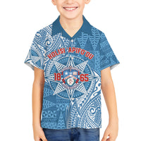 Personalised Tonga Apifo'ou College Family Matching Off The Shoulder Long Sleeve Dress and Hawaiian Shirt Since 1865 Special Kupesi Pattern LT9 Son's Shirt Blue - Polynesian Pride