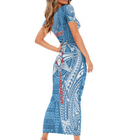 Personalised Tonga Apifo'ou College Short Sleeve Bodycon Dress Since 1865 Special Kupesi Pattern LT9 - Polynesian Pride