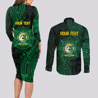 Personalised Tonga Liahona High School 76th Anniversary Couples Matching Long Sleeve Bodycon Dress and Long Sleeve Button Shirt Special Kupesi Pattern