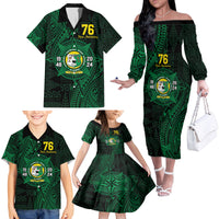 Personalised Tonga Liahona High School 76th Anniversary Family Matching Off The Shoulder Long Sleeve Dress and Hawaiian Shirt Special Kupesi Pattern LT9 - Polynesian Pride