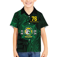 Personalised Tonga Liahona High School 76th Anniversary Family Matching Off The Shoulder Long Sleeve Dress and Hawaiian Shirt Special Kupesi Pattern LT9 Son's Shirt Green - Polynesian Pride