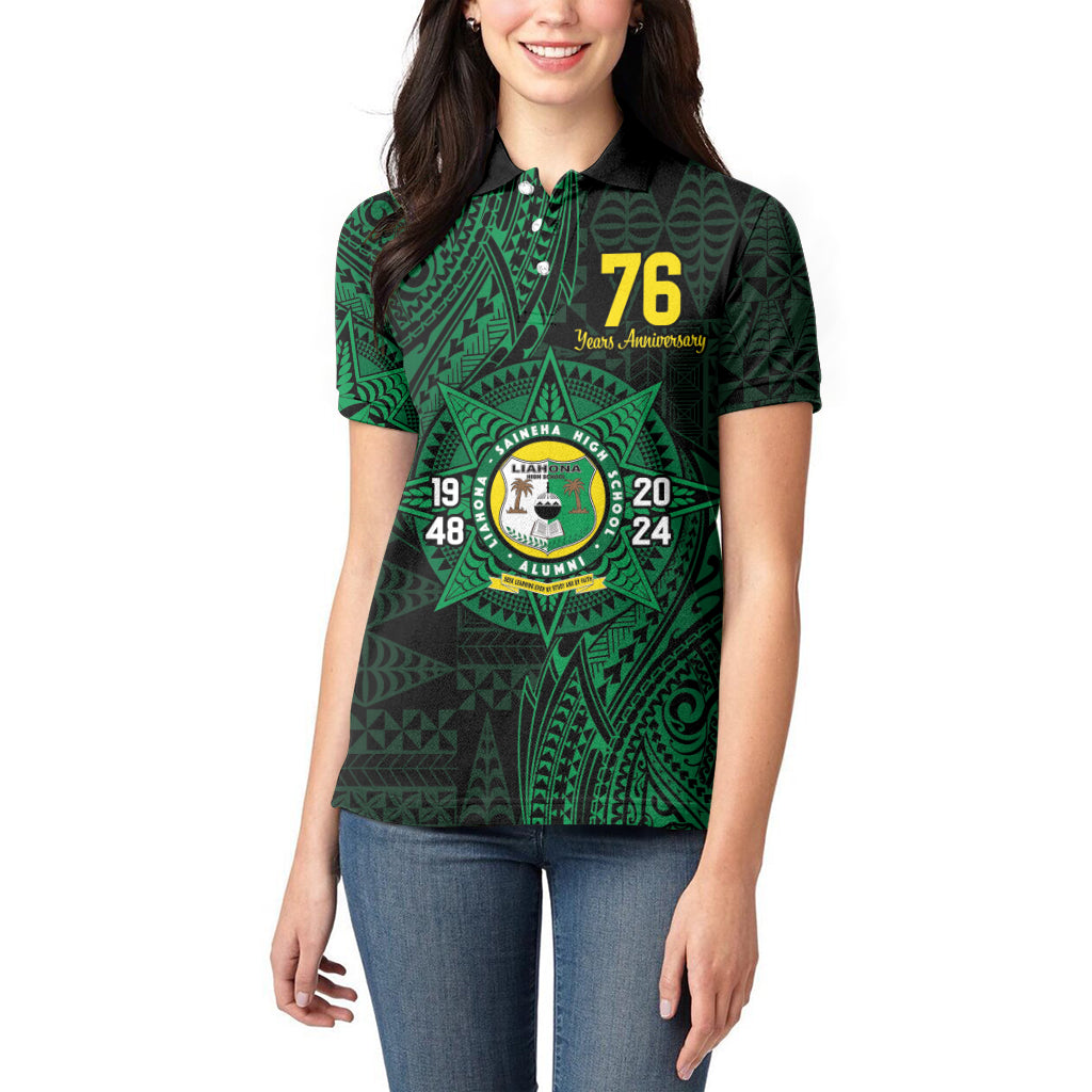 Personalised Tonga Liahona High School 76th Anniversary Women Polo Shirt Special Kupesi Pattern LT9 - Polynesian Pride