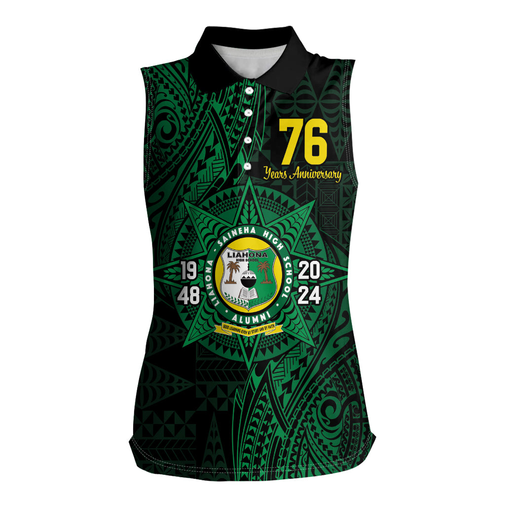 Personalised Tonga Liahona High School 76th Anniversary Women Sleeveless Polo Shirt Special Kupesi Pattern