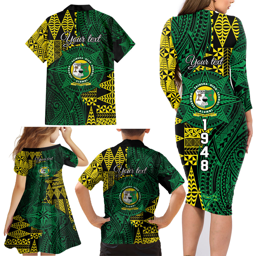 Personalised Tonga Liahona High School Family Matching Long Sleeve Bodycon Dress and Hawaiian Shirt Since 1948 Special Kupesi Pattern LT9 - Polynesian Pride