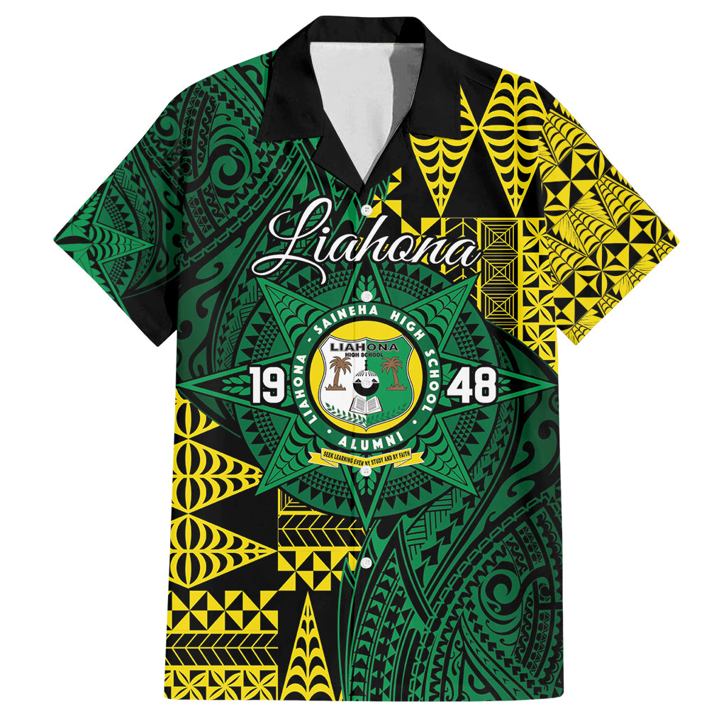 Personalised Tonga Liahona High School Family Matching Long Sleeve Bodycon Dress and Hawaiian Shirt Since 1948 Special Kupesi Pattern LT9 Dad's Shirt - Short Sleeve Green - Polynesian Pride