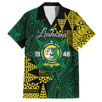 Personalised Tonga Liahona High School Family Matching Off The Shoulder Long Sleeve Dress and Hawaiian Shirt Since 1948 Special Kupesi Pattern LT9 Dad's Shirt - Short Sleeve Green - Polynesian Pride