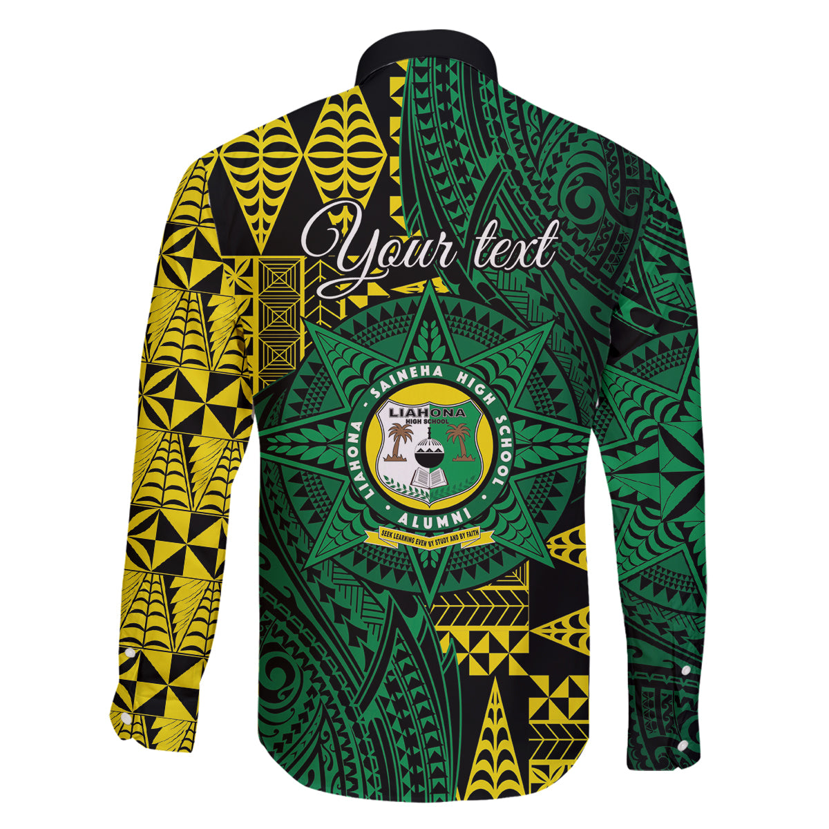 Personalised Tonga Liahona High School Family Matching Off The Shoulder Long Sleeve Dress and Hawaiian Shirt Since 1948 Special Kupesi Pattern LT9 - Polynesian Pride