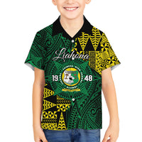 Personalised Tonga Liahona High School Family Matching Off Shoulder Maxi Dress and Hawaiian Shirt Since 1948 Special Kupesi Pattern