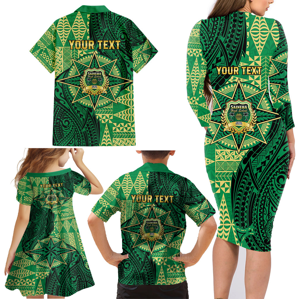 Personalised Tonga Saineha High School Family Matching Long Sleeve Bodycon Dress and Hawaiian Shirt Since 1978 Special Kupesi Pattern LT9 - Polynesian Pride