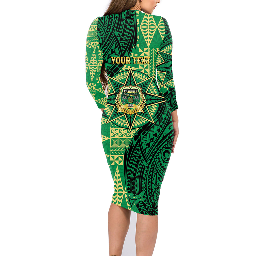 Personalised Tonga Saineha High School Family Matching Long Sleeve Bodycon Dress and Hawaiian Shirt Since 1978 Special Kupesi Pattern LT9 - Polynesian Pride