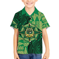 Personalised Tonga Saineha High School Family Matching Off The Shoulder Long Sleeve Dress and Hawaiian Shirt Since 1978 Special Kupesi Pattern LT9 Son's Shirt Green - Polynesian Pride