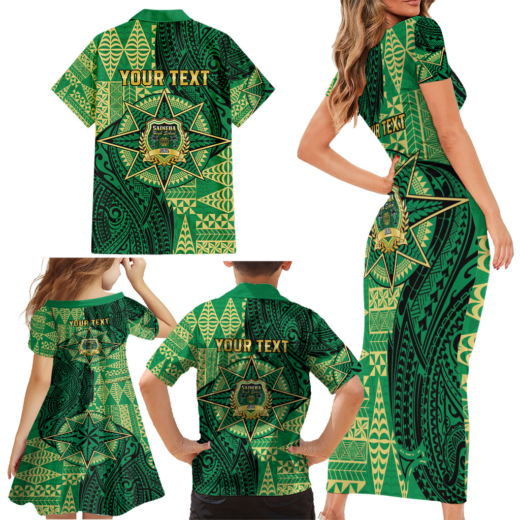 Personalised Tonga Saineha High School Family Matching Short Sleeve Bodycon Dress and Hawaiian Shirt Since 1978 Special Kupesi Pattern