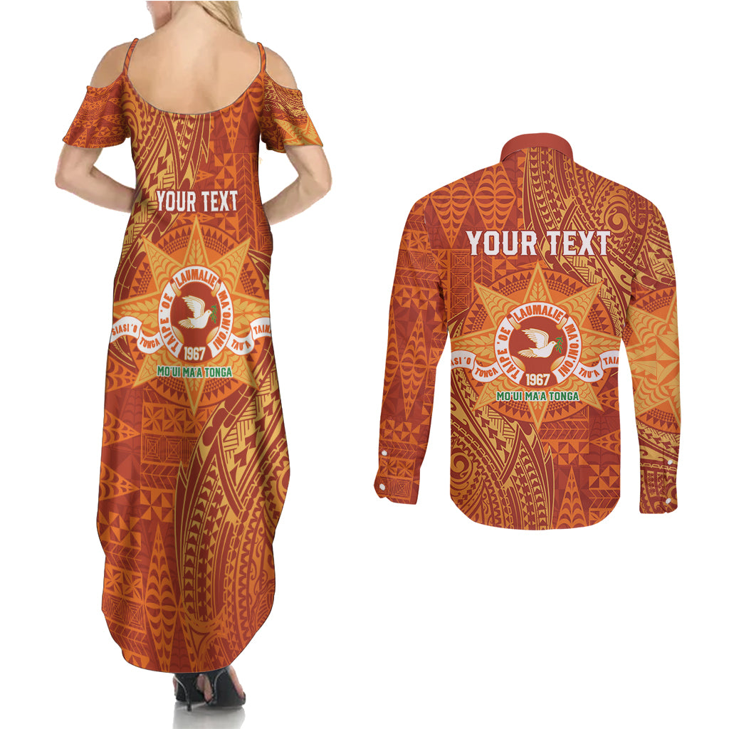 Personalised Tonga Tailulu College Couples Matching Summer Maxi Dress and Long Sleeve Button Shirt Since 1967 Special Kupesi Pattern Version 1