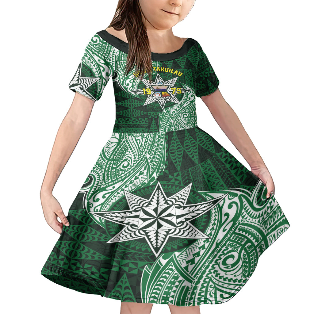 Personalised Tonga Takuilau College Family Matching Mermaid Dress and Hawaiian Shirt Since 1975 Special Kupesi Pattern LT9 Daughter's Dress Green - Polynesian Pride