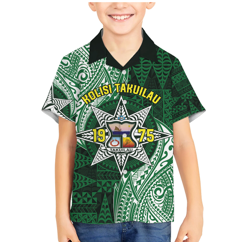 Personalised Tonga Takuilau College Family Matching Mermaid Dress and Hawaiian Shirt Since 1975 Special Kupesi Pattern LT9 Son's Shirt Green - Polynesian Pride