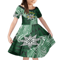 Personalised Tonga Takuilau College Family Matching Off The Shoulder Long Sleeve Dress and Hawaiian Shirt Since 1975 Special Kupesi Pattern LT9 Daughter's Dress Green - Polynesian Pride