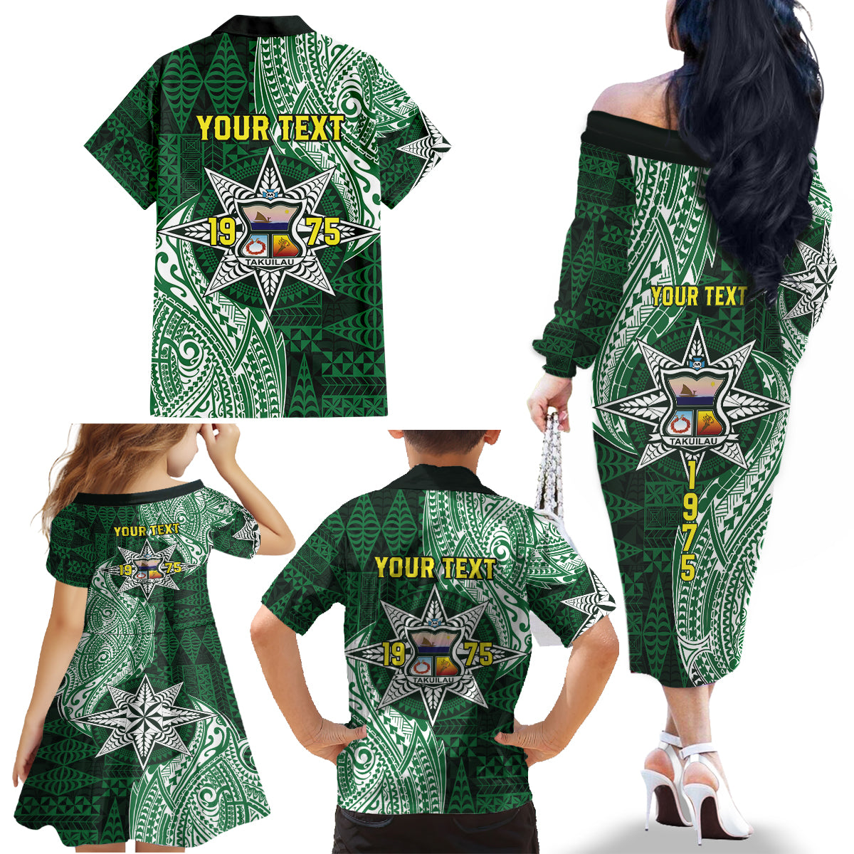 Personalised Tonga Takuilau College Family Matching Off The Shoulder Long Sleeve Dress and Hawaiian Shirt Since 1975 Special Kupesi Pattern LT9 - Polynesian Pride