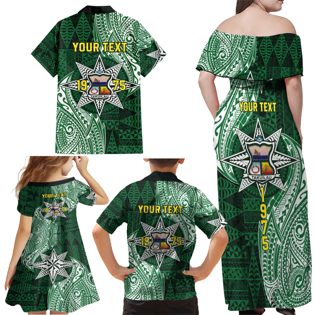 Personalised Tonga Takuilau College Family Matching Off Shoulder Maxi Dress and Hawaiian Shirt Since 1975 Special Kupesi Pattern LT9 - Polynesian Pride