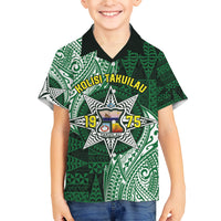 Personalised Tonga Takuilau College Family Matching Off Shoulder Short Dress and Hawaiian Shirt Since 1975 Special Kupesi Pattern LT9 Son's Shirt Green - Polynesian Pride