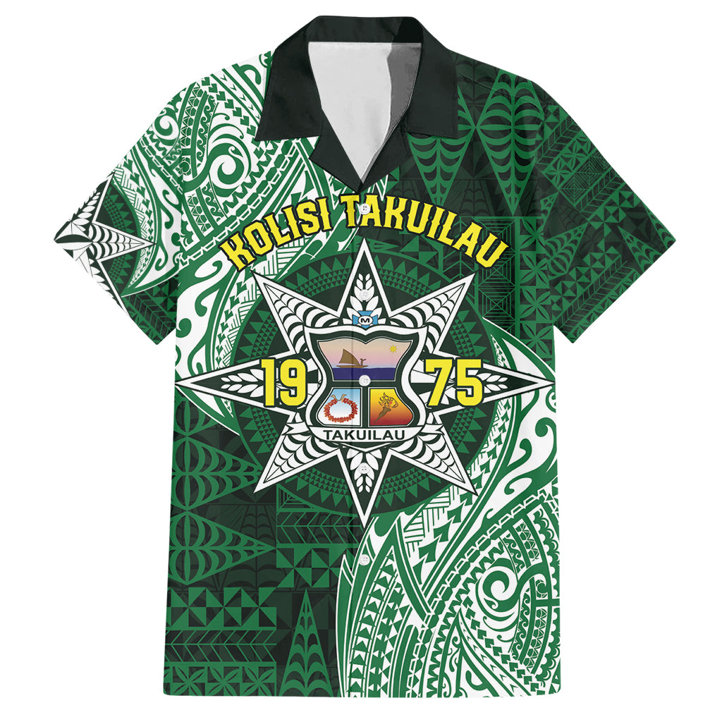 Personalised Tonga Takuilau College Family Matching Short Sleeve Bodycon Dress and Hawaiian Shirt Since 1975 Special Kupesi Pattern LT9 Dad's Shirt - Short Sleeve Green - Polynesian Pride