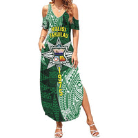 Personalised Tonga Takuilau College Family Matching Summer Maxi Dress and Hawaiian Shirt Since 1975 Special Kupesi Pattern LT9 Mom's Dress Green - Polynesian Pride
