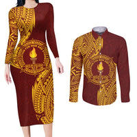Personalised Tonga Beulah College Couples Matching Long Sleeve Bodycon Dress and Long Sleeve Button Shirt Since 1938 Special Kupesi Pattern