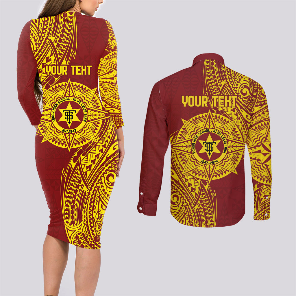 Personalised Tonga High School 77th Anniversary Couples Matching Long Sleeve Bodycon Dress and Long Sleeve Button Shirt Special Kupesi Pattern