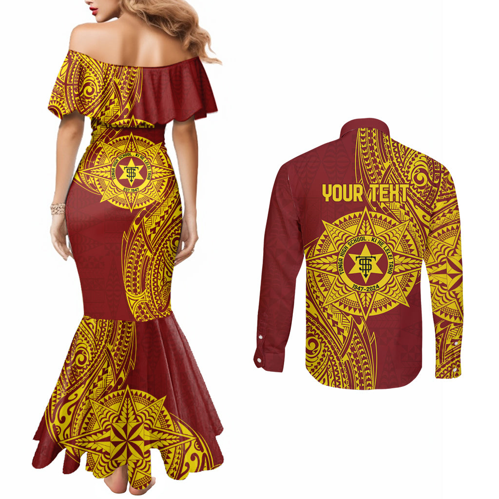 Personalised Tonga High School 77th Anniversary Couples Matching Mermaid Dress and Long Sleeve Button Shirt Special Kupesi Pattern