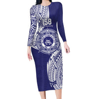 Personalised Tonga Tupou College Tolo 158th Anniversary Family Matching Long Sleeve Bodycon Dress and Hawaiian Shirt Special Kupesi Pattern LT9 Mom's Dress Blue - Polynesian Pride