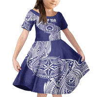 Personalised Tonga Tupou College Tolo 158th Anniversary Family Matching Mermaid Dress and Hawaiian Shirt Special Kupesi Pattern LT9 Daughter's Dress Blue - Polynesian Pride