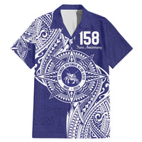 Personalised Tonga Tupou College Tolo 158th Anniversary Family Matching Mermaid Dress and Hawaiian Shirt Special Kupesi Pattern LT9 Dad's Shirt - Short Sleeve Blue - Polynesian Pride