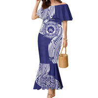 Personalised Tonga Tupou College Tolo 158th Anniversary Family Matching Mermaid Dress and Hawaiian Shirt Special Kupesi Pattern LT9 Mom's Dress Blue - Polynesian Pride