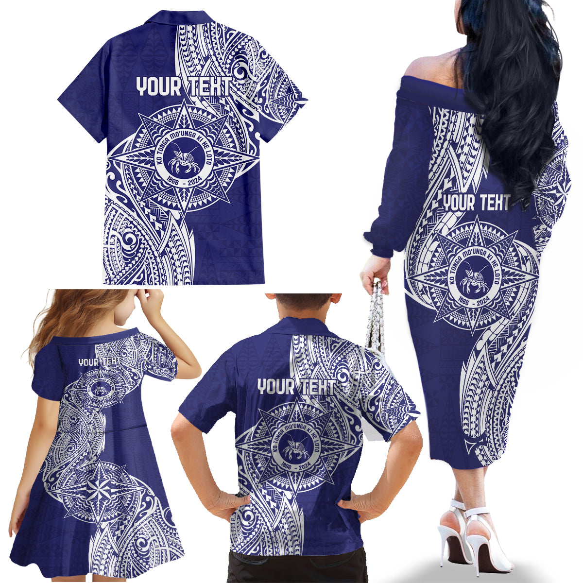 Personalised Tonga Tupou College Tolo 158th Anniversary Family Matching Off The Shoulder Long Sleeve Dress and Hawaiian Shirt Special Kupesi Pattern LT9 - Polynesian Pride