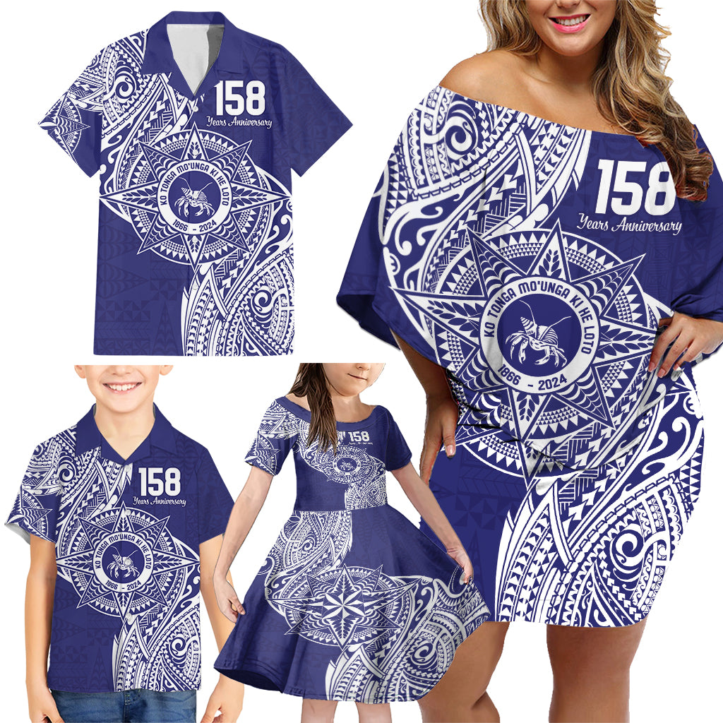 Personalised Tonga Tupou College Tolo 158th Anniversary Family Matching Off Shoulder Short Dress and Hawaiian Shirt Special Kupesi Pattern LT9 - Polynesian Pride