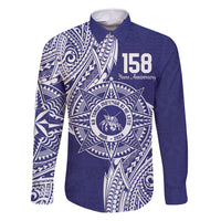 Personalised Tonga Tupou College Tolo 158th Anniversary Family Matching Off Shoulder Short Dress and Hawaiian Shirt Special Kupesi Pattern LT9 Dad's Shirt - Long Sleeve Blue - Polynesian Pride