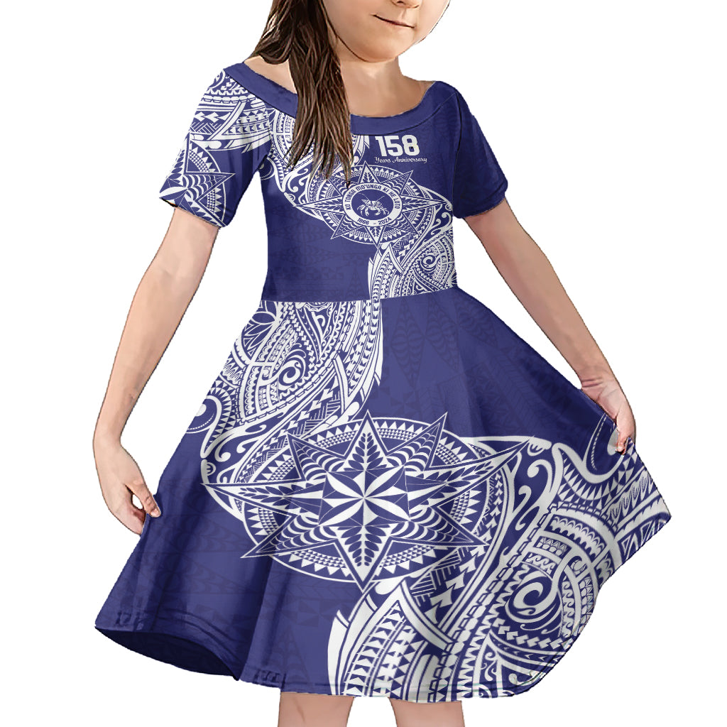 Personalised Tonga Tupou College Tolo 158th Anniversary Family Matching Short Sleeve Bodycon Dress and Hawaiian Shirt Special Kupesi Pattern LT9 Daughter's Dress Blue - Polynesian Pride