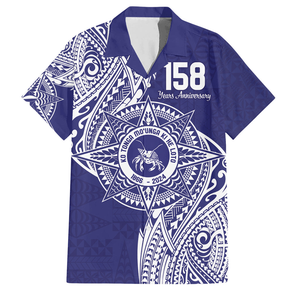 Personalised Tonga Tupou College Tolo 158th Anniversary Family Matching Short Sleeve Bodycon Dress and Hawaiian Shirt Special Kupesi Pattern LT9 Dad's Shirt - Short Sleeve Blue - Polynesian Pride