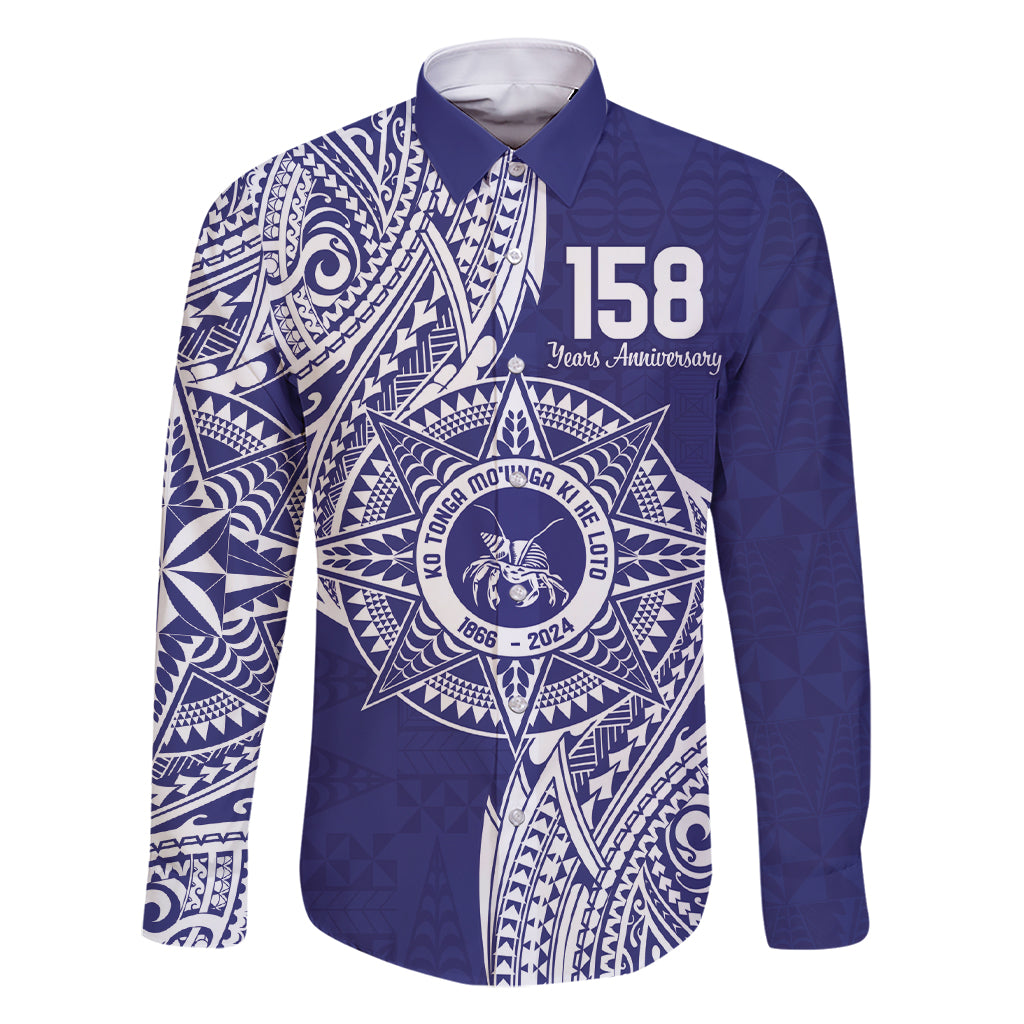 Personalised Tonga Tupou College Tolo 158th Anniversary Family Matching Short Sleeve Bodycon Dress and Hawaiian Shirt Special Kupesi Pattern LT9 Dad's Shirt - Long Sleeve Blue - Polynesian Pride