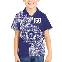 Personalised Tonga Tupou College Tolo 158th Anniversary Family Matching Short Sleeve Bodycon Dress and Hawaiian Shirt Special Kupesi Pattern LT9 Son's Shirt Blue - Polynesian Pride