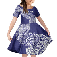 Personalised Tonga Tupou College Tolo 158th Anniversary Family Matching Summer Maxi Dress and Hawaiian Shirt Special Kupesi Pattern LT9 Daughter's Dress Blue - Polynesian Pride