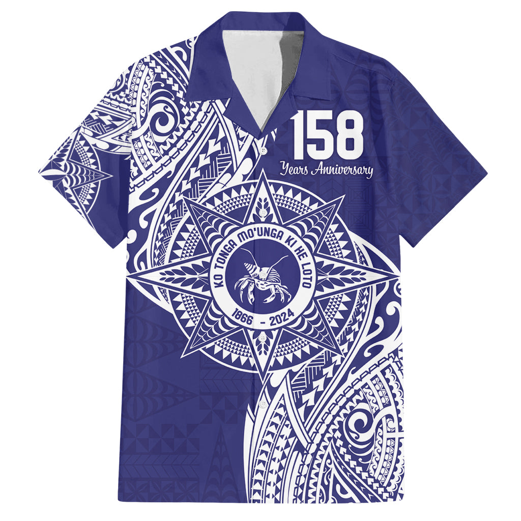 Personalised Tonga Tupou College Tolo 158th Anniversary Family Matching Summer Maxi Dress and Hawaiian Shirt Special Kupesi Pattern LT9 Dad's Shirt - Short Sleeve Blue - Polynesian Pride