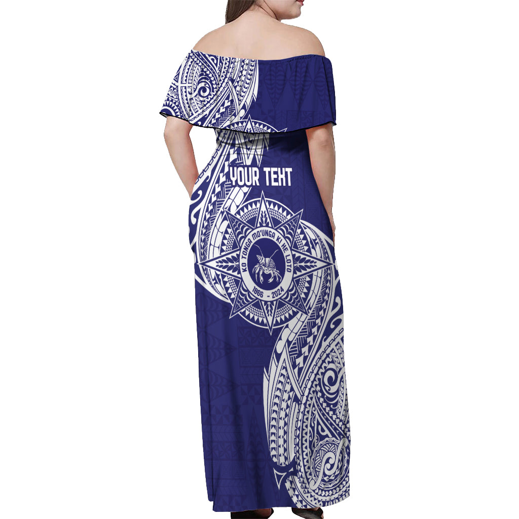 Personalised Tonga Tupou College Tolo 158th Anniversary Off Shoulder Maxi Dress Special Kupesi Pattern LT9 - Polynesian Pride