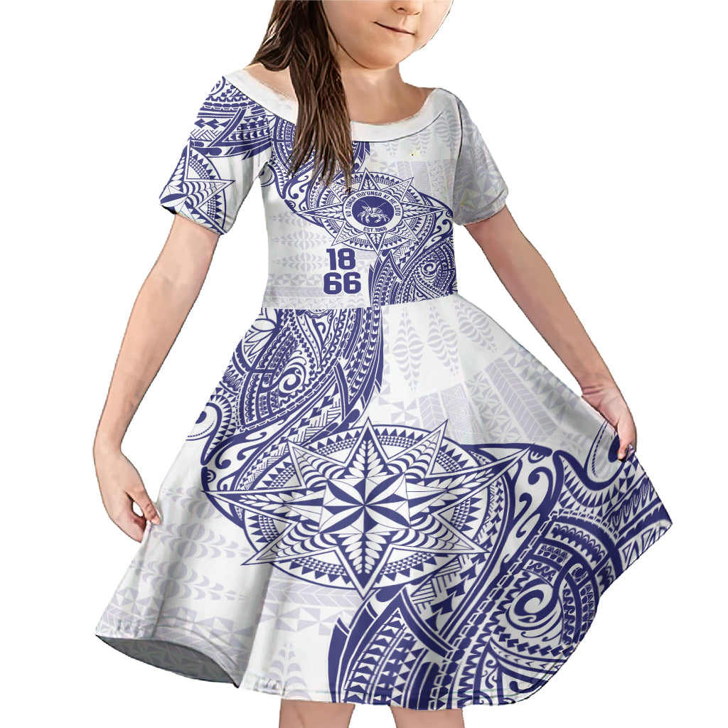 Personalised Tonga Tupou College Tolo Family Matching Mermaid Dress and Hawaiian Shirt Since 1866 Special Kupesi Pattern LT9 Daughter's Dress White - Polynesian Pride