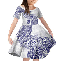 Personalised Tonga Tupou College Tolo Family Matching Off The Shoulder Long Sleeve Dress and Hawaiian Shirt Since 1866 Special Kupesi Pattern LT9 Daughter's Dress White - Polynesian Pride