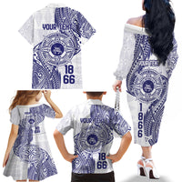 Personalised Tonga Tupou College Tolo Family Matching Off The Shoulder Long Sleeve Dress and Hawaiian Shirt Since 1866 Special Kupesi Pattern LT9 - Polynesian Pride
