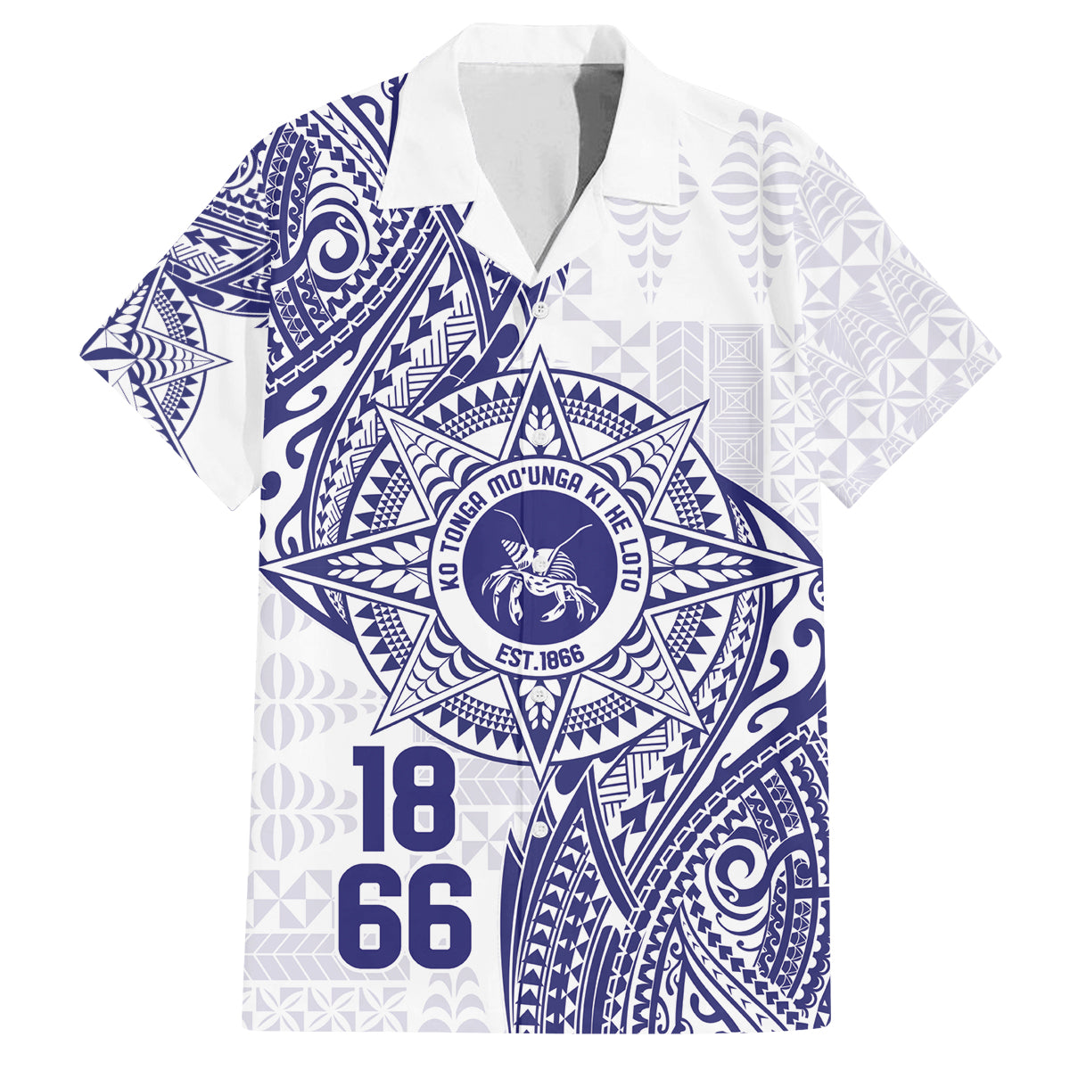 Personalised Tonga Tupou College Tolo Family Matching Off The Shoulder Long Sleeve Dress and Hawaiian Shirt Since 1866 Special Kupesi Pattern LT9 Dad's Shirt - Short Sleeve White - Polynesian Pride