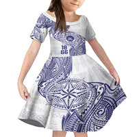 Personalised Tonga Tupou College Tolo Family Matching Off Shoulder Maxi Dress and Hawaiian Shirt Since 1866 Special Kupesi Pattern LT9 Daughter's Dress White - Polynesian Pride