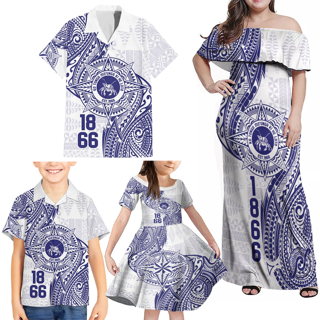 Personalised Tonga Tupou College Tolo Family Matching Off Shoulder Maxi Dress and Hawaiian Shirt Since 1866 Special Kupesi Pattern LT9 - Polynesian Pride